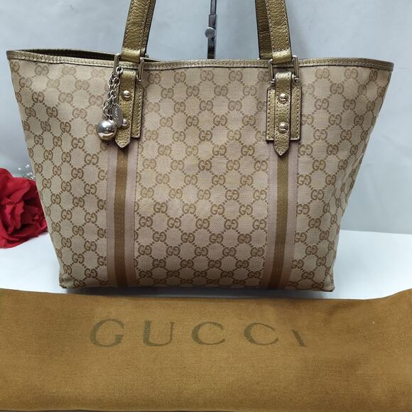 Gucci Brown Canvas GG Double Handles Tote Shoulder Bag - Vintage - Picture 2 of 16